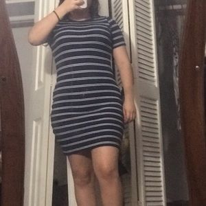 blue dress with white lines